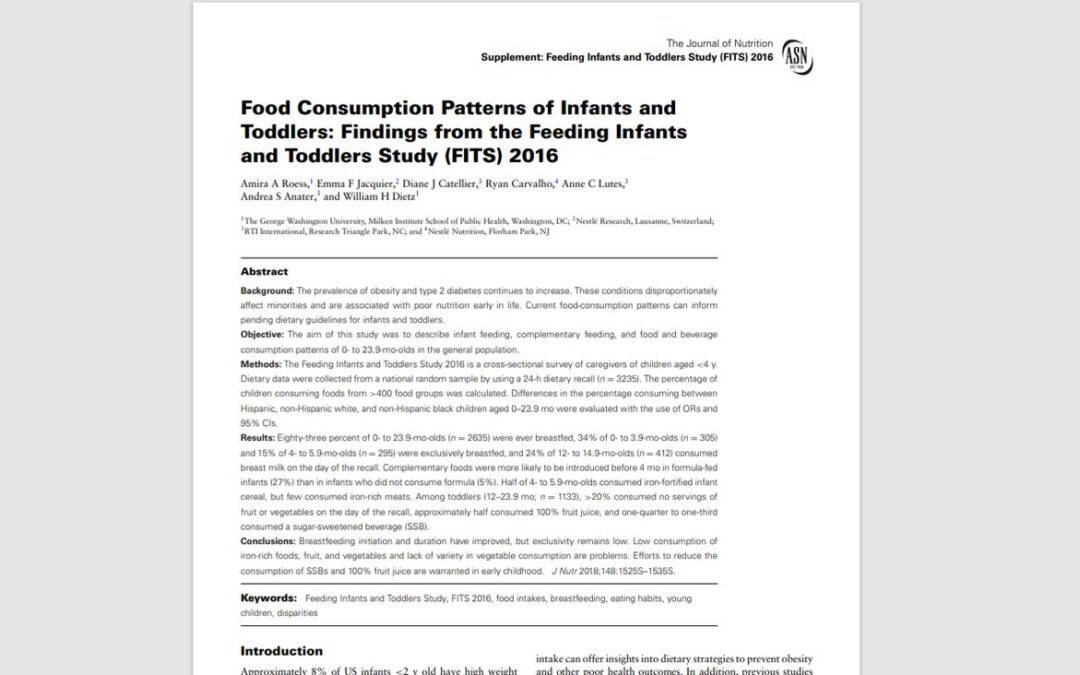 Food consumption patterns of infants and toddlers: Findings from the feeding infants and toddlers study (FITS) 2016