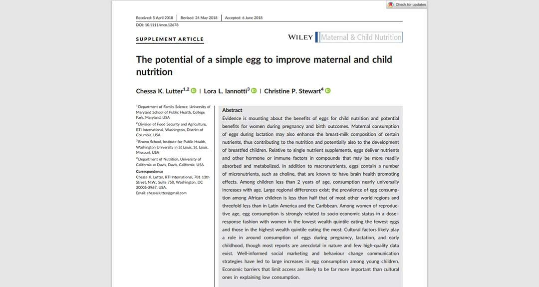 The potential of a simple egg to improve maternal and child nutrition