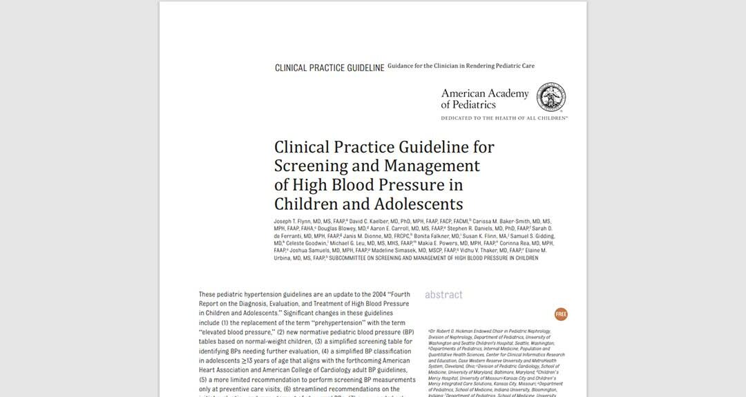 Clinical Practice Guideline for Screening and Management of High Blood Pressure in Children and Adolescents