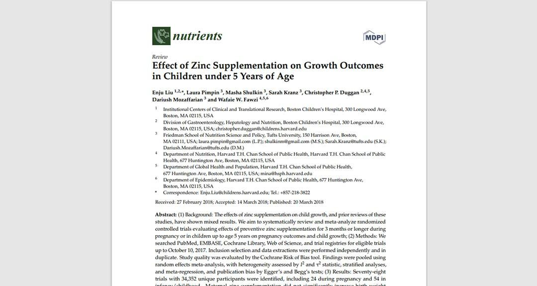 Effect of zinc supplementation on growth outcomes in children under 5 years of age