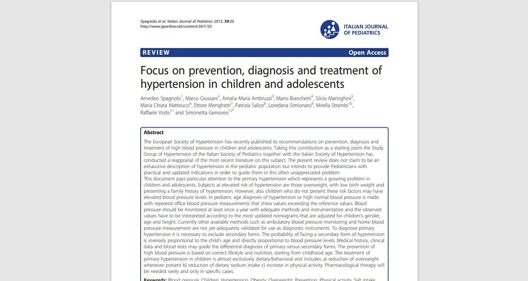 Focus on prevention, diagnosis, and treatment of hypertension in children and adolescents