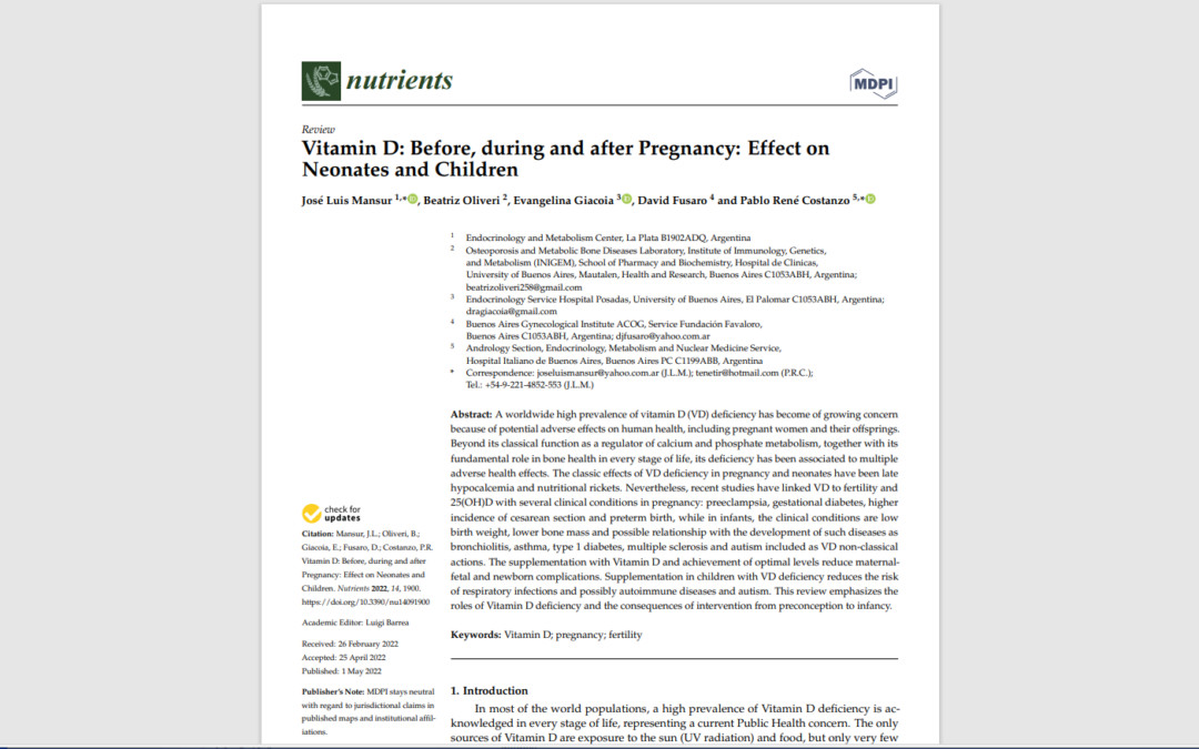 Consumo adecuado de vitamina D antes del embarazo para prevenir el raquitismo en los niños