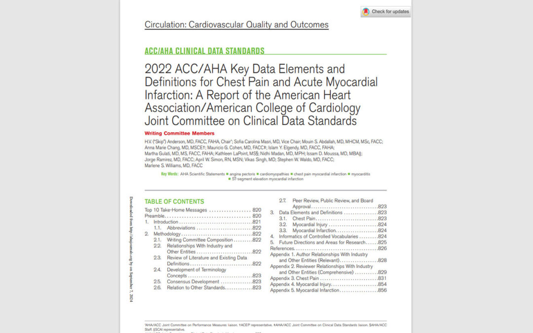 Identifica los conceptos actuales que propone la Asociación Americana del Corazón para el manejo de dolor de pecho e infarto cardiovascular